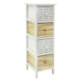 Commode en bois teinté blanc et  4 tiroirs