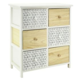 Commode en bois teinté blanc et  6 tiroirs