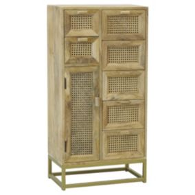 Commode en manguier et cannage en rotin