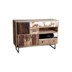 Commode en manguier et peau de vache