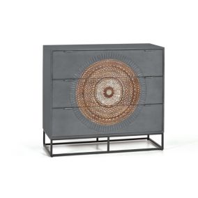 Commode en manguier et pieds en métal gris et marron