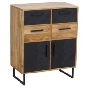 Commode en manguier  et teinté noir Damier 4 tiroirs + 2 portes