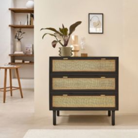 Commode en manguier massif et cannage 90 cm