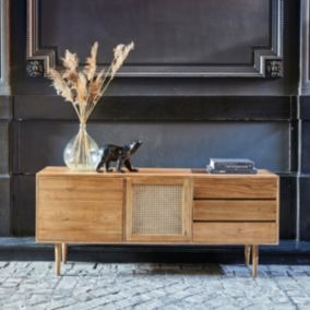 Commode en mindi massif et cannage 175 cm