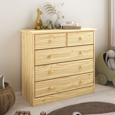 Commode en pin RONDO, 2+3 tiroirs, vernis naturel