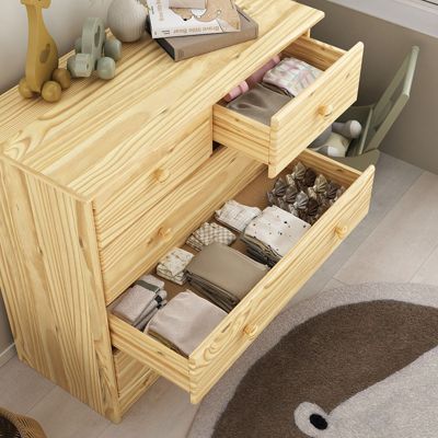 Commode en pin RONDO, 2+3 tiroirs, vernis naturel
