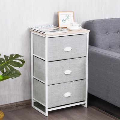 Commode en Tissu avec 3 Tiroirs Armoire de Rangement avec Tiroirs Pliables Cadre en Métal Robuste