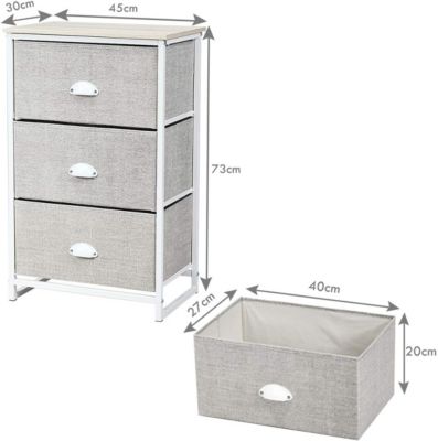 Commode en Tissu avec 3 Tiroirs Armoire de Rangement avec Tiroirs Pliables Cadre en Métal Robuste