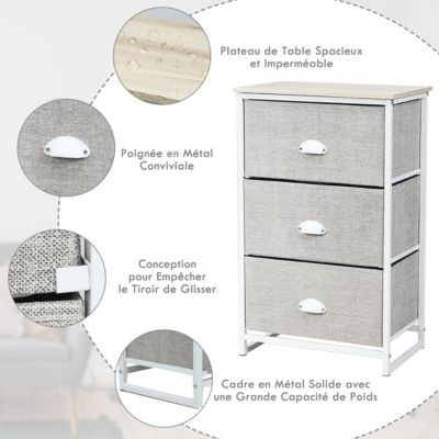 Commode en Tissu avec 3 Tiroirs Armoire de Rangement avec Tiroirs Pliables Cadre en Métal Robuste