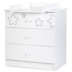 Commode Enfant 3 Tiroirs Motifs étoiles + Plan à Langer Amovible    Blanc