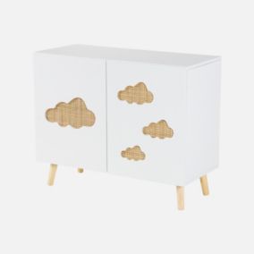 Commode enfant. blanc. nuages. 2 portes. 2 étagères