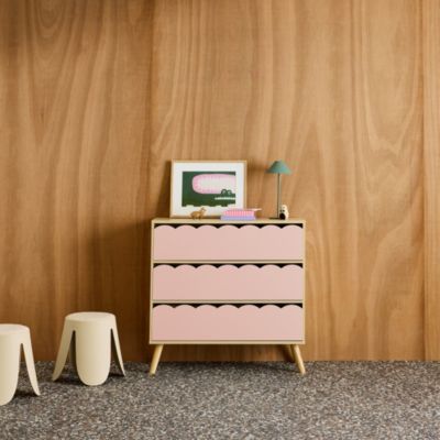 Commode enfant décor bois rose 3 tiroirs. pieds bois de pin - 80 x 30 x 79 cm - Azur