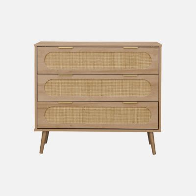 Commode. Eva. décor bois et cannage arrondi. 3 tiroirs L 90 x l 39 x H 79cm