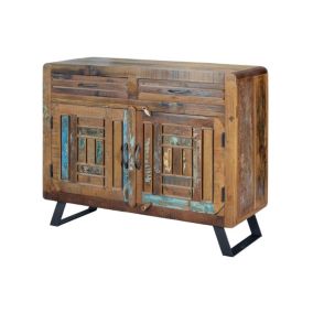 Commode exclusive en bois recyclé multicolore