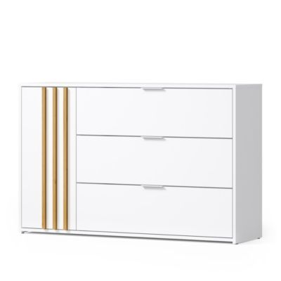 Commode FLORENCE  Blanc et chene  1 porte et 3 tiroirs  Soft Close  Design contemporain