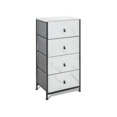 Commode Frankystar Apollonia 4 tiroirs tissu cadre metal blanc effet marbre clair
