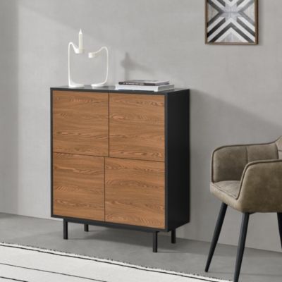 Commode Gnosjö à 4 Portes 93 x 80 x 30 cm Noir Effet Bois Foncé en.casa