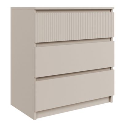 Commode gris cachemire 3 tiroirs avec façade rainurée 70 cm Sandia