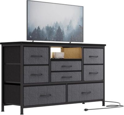 Commode - GRIS FONCE - 8 tiroirs - Tissu - Moderne - 115x30x75CM