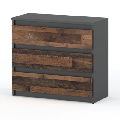 Commode grise + old vintage avec 3 tiroirs 80 cm - meuble TV, mobilier pour salon et chambre