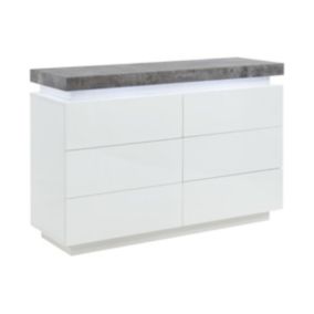Commode HALO II - 6 tiroirs - MDF laqué - Avec LEDs - Coloris : Blanc et béton