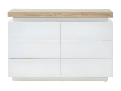 Commode HALO II - 6 tiroirs - MDF laqué - Avec LEDs - Coloris : Blanc et Chêne