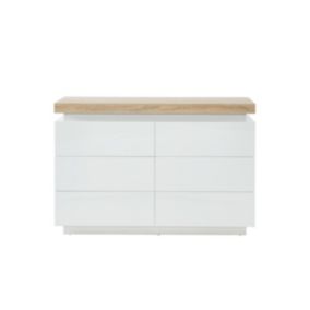 Commode HALO II - 6 tiroirs - MDF laqué - Avec LEDs - Coloris : Blanc et Chêne