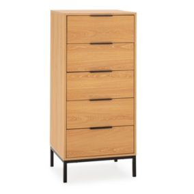 Commode haute Auri 5 tiroirs couleur Chêne