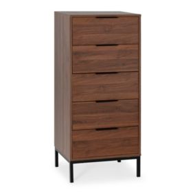 Commode haute Auri 5 tiroirs couleur Noyer
