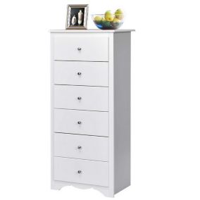 Commode Haute et Étroite à 6 Tiroirs Coulissants Cadre Durable Unité de Rangement Horizon avec Boutons en Métal