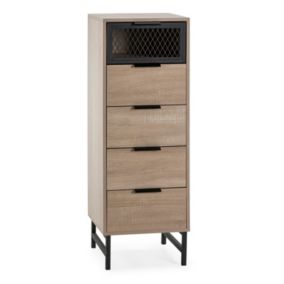 Commode haute Hera 4 tiroirs 1 porte coloris bois