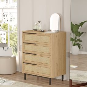 Commode Kvænangen 95 x 75 x 45 cm effet chêne aspect rotin noir en.casa