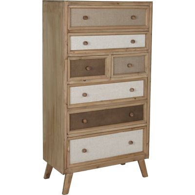 Commode élégante en lin et épicéa 75 x 35 x 138 cm Naturel bois et lin texturé
