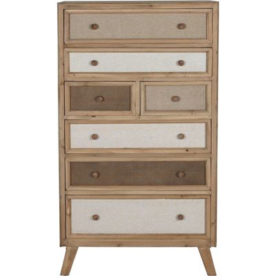Commode élégante en lin et épicéa 75 x 35 x 138 cm Naturel bois et lin texturé