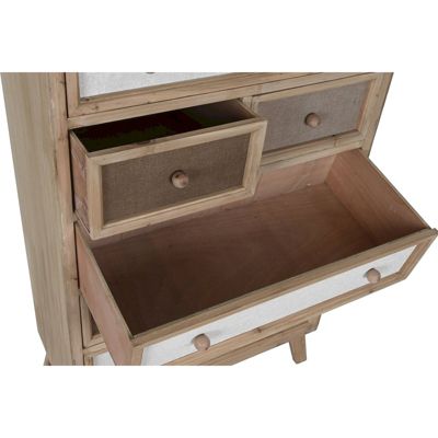 Commode élégante en lin et épicéa 75 x 35 x 138 cm Naturel bois et lin texturé
