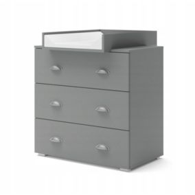 Commode à langer bébé Gris Table à langer Matelas à langer amovible 80x71,8x90cm 3 Tiroirs MIA