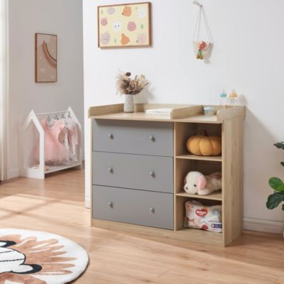 Commode à langer Beldinupp 93 x 110 x 55 cm effet chêne gris en.casa
