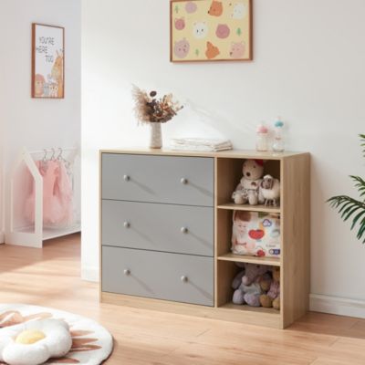 Commode à langer Beldinupp 93 x 110 x 55 cm effet chêne gris en.casa