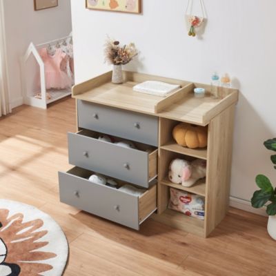 Commode à langer Beldinupp 93 x 110 x 55 cm effet chêne gris en.casa