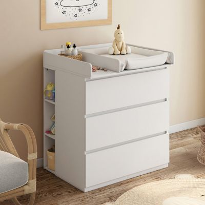 Commode à langer évolutive AMBRE blanc 3 tiroirs table à langer et 2 étagères amovibles