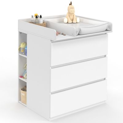 Commode à langer évolutive AMBRE blanc 3 tiroirs table à langer et 2 étagères amovibles