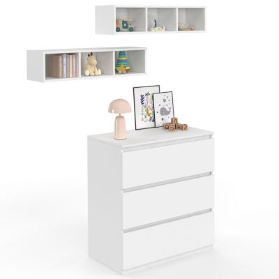 Commode à langer évolutive AMBRE blanc 3 tiroirs table à langer et 2 étagères amovibles