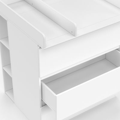 Commode à langer évolutive AMBRE blanc 3 tiroirs table à langer et 2 étagères amovibles