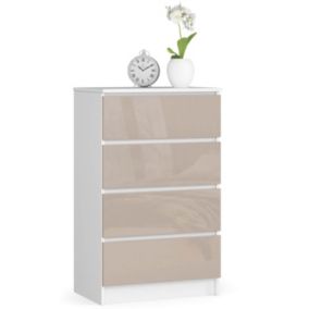 commode lola 4 tiroirs 60x99x40 cm blanc cappuccino brillant