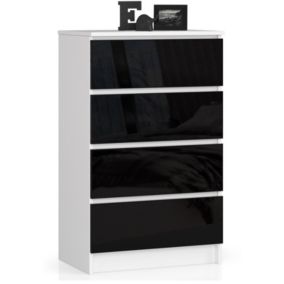 commode lola 4 tiroirs 60x99x40 cm blanc noir brillant