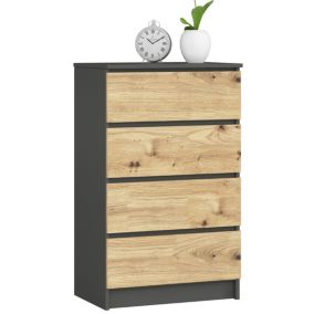 commode lola 4 tiroirs 60x99x40 cm gris bois chêne sonoma