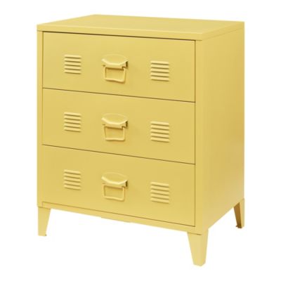 Commode métallique Hämeenlinna avec 3 tiroirs acier 72 x 60 x 40 cm jaune en.casa