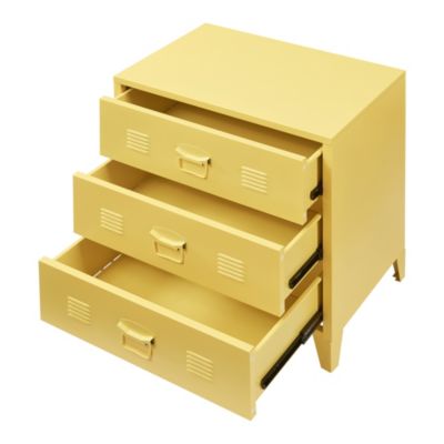 Commode métallique Hämeenlinna avec 3 tiroirs acier 72 x 60 x 40 cm jaune en.casa