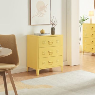 Commode métallique Hämeenlinna avec 3 tiroirs acier 72 x 60 x 40 cm jaune en.casa