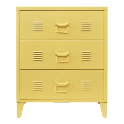 Commode métallique Hämeenlinna avec 3 tiroirs acier 72 x 60 x 40 cm jaune en.casa
